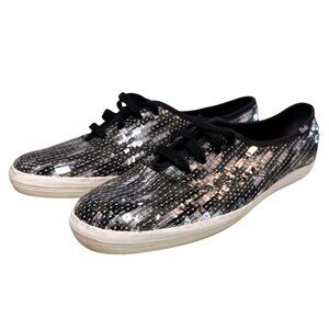 Keds Champion Black Gray Sequin Lace Up Sparkle Sneakers Women's 8.5